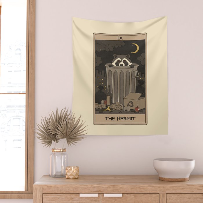 The Hermit - Raccoons Tarot Wall Tapestry Gallery Image 2