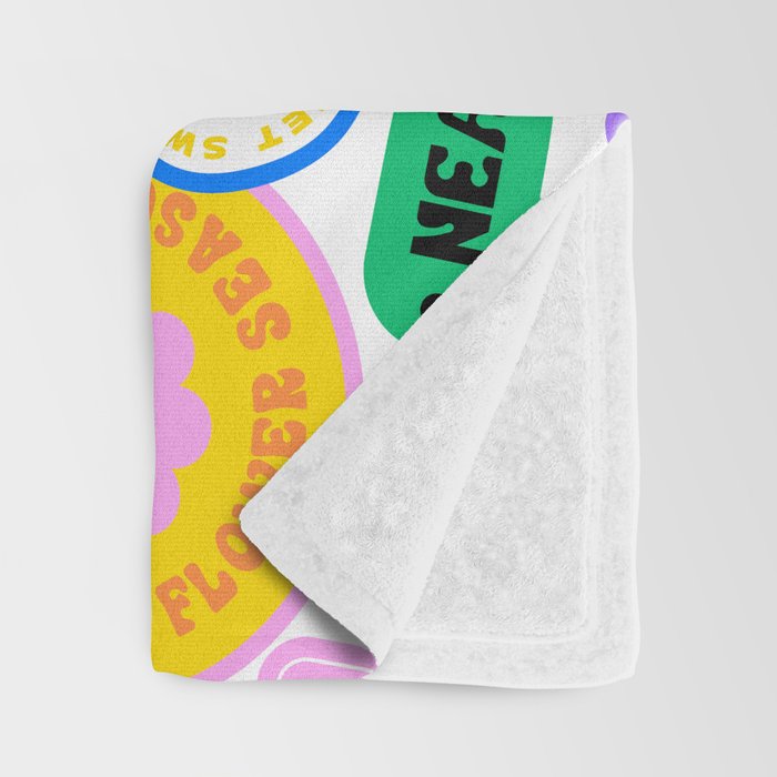 Retro funny sticker label cartoon pattern Throw Blanket Gallery Image 3