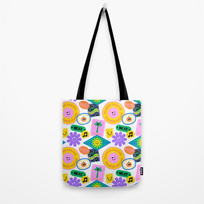Retro funny sticker label cartoon pattern Tote Bag Gallery Image 2