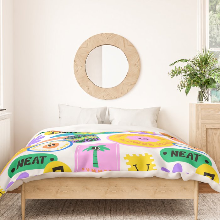 Retro funny sticker label cartoon pattern Duvet Cover Gallery Image 3