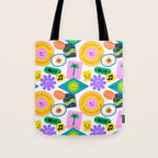 Retro funny sticker label cartoon pattern Tote Bag Gallery Image 1