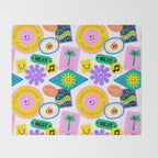 Retro funny sticker label cartoon pattern Throw Blanket Gallery Image 2