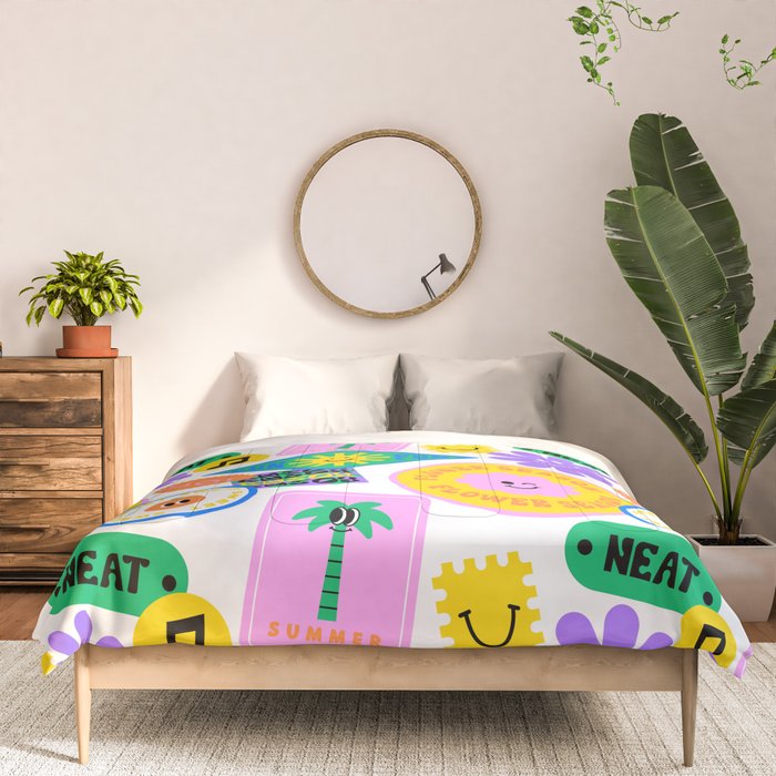 Retro funny sticker label cartoon pattern Comforter Gallery Image 3