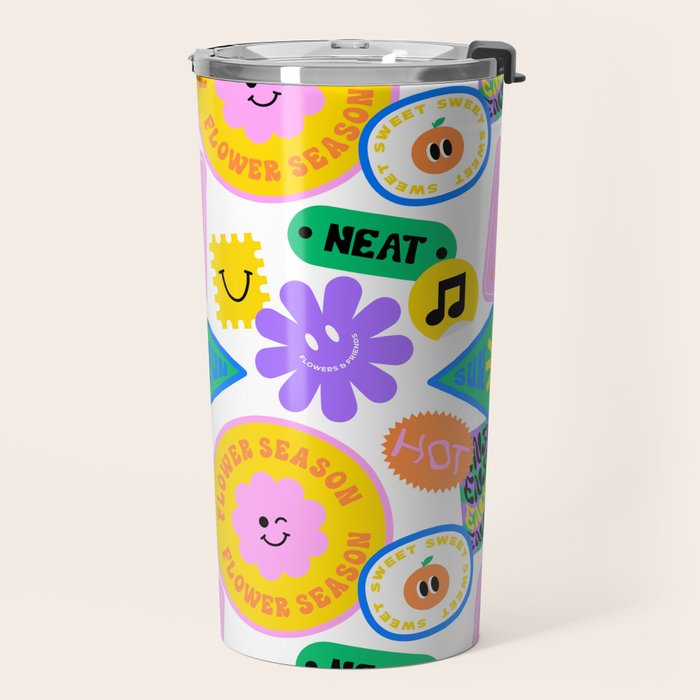 Retro funny sticker label cartoon pattern Travel Mug Gallery Image 2