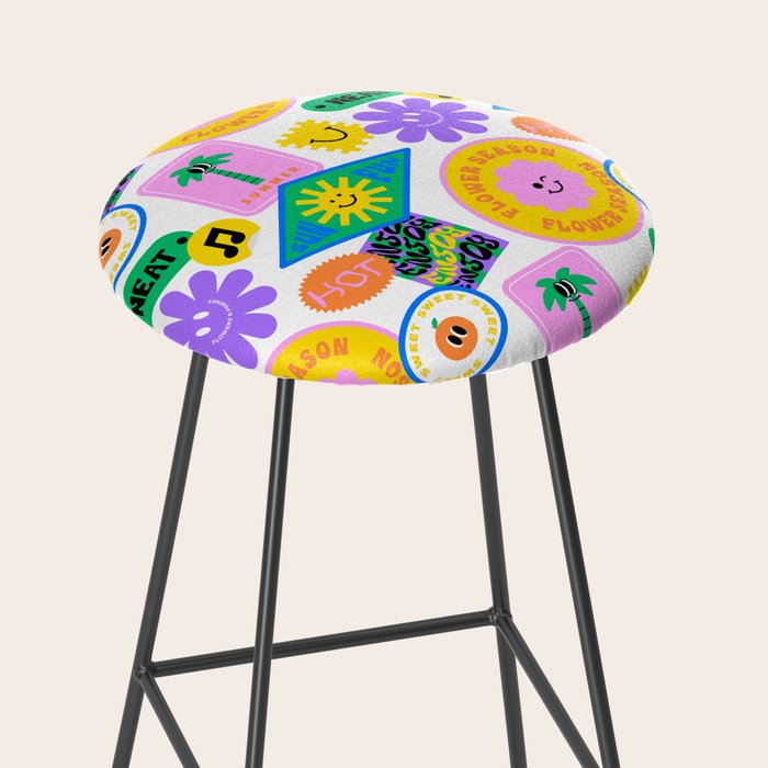 Retro funny sticker label cartoon pattern Stool Gallery Image 2