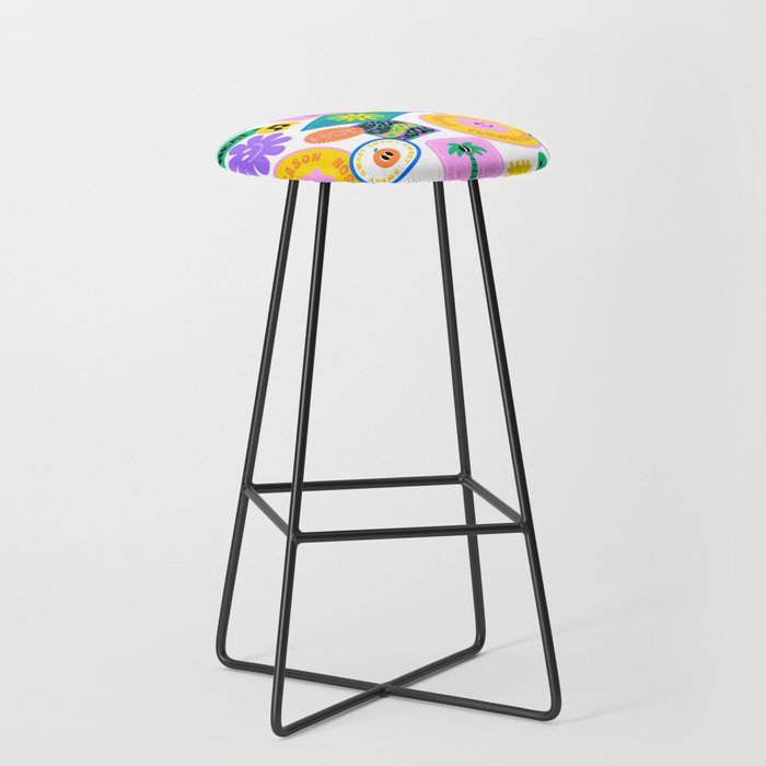 Retro funny sticker label cartoon pattern Stool Gallery Image 1