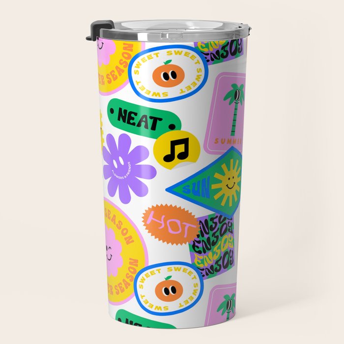 Retro funny sticker label cartoon pattern Travel Mug Gallery Image 3