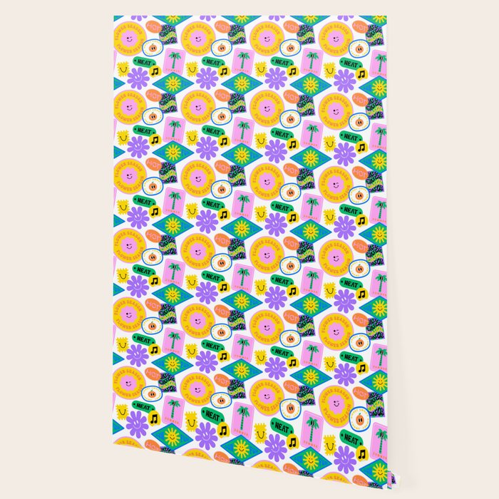 Retro funny sticker label cartoon pattern Wallpaper Gallery Image 2