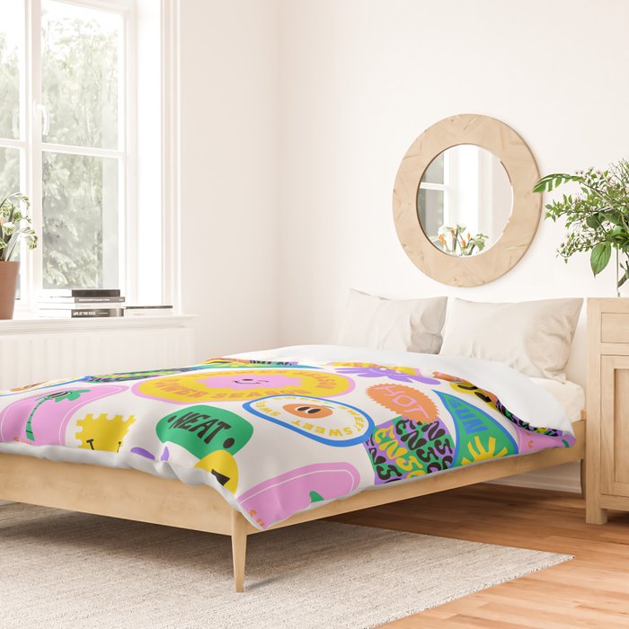 Retro funny sticker label cartoon pattern Duvet Cover Gallery Image 2