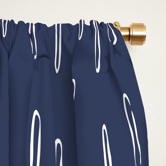 Boho Prints, Raindrops, Indigo Blue, Minimalism, Abstract Art Window Curtain Gallery Image 2