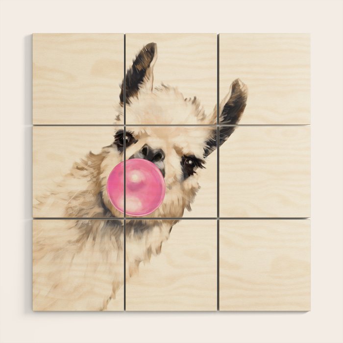 Bubble Gum Sneaky Llama Wood Wall Art Gallery Image 1