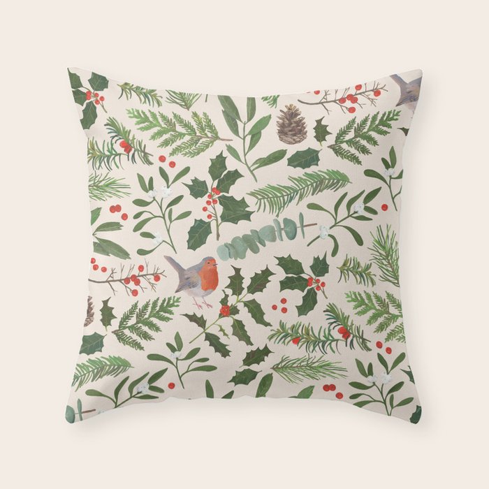 Robin in a Winter Garden Throw Pillow Gallery Image 6