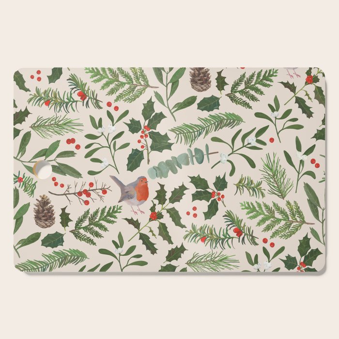 Robin in a Winter Garden Cutting Board Gallery Image 1