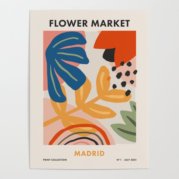 Flower Market Madrid, Abstract Retro Floral Print Poster Gallery Image 1