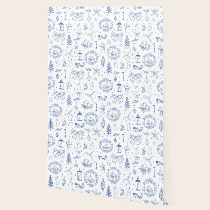 Christmas Toile // Blue & White Wallpaper Gallery Image 2