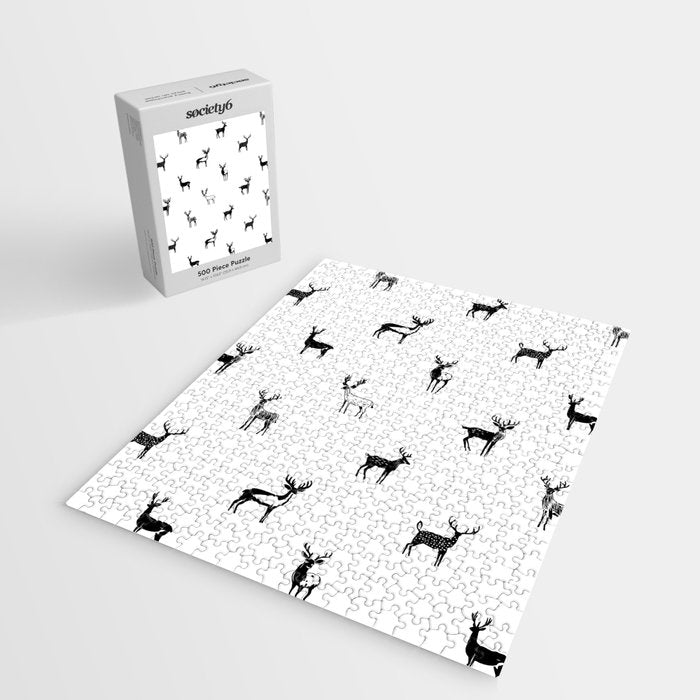 Black and white deer animal art pattern Jigsaw Puzzle Gallery Image 2