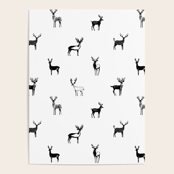 Black and white deer animal art pattern Poster Gallery Image 4