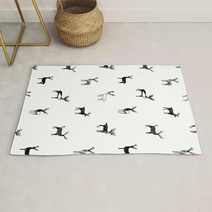 Black and white deer animal art pattern Rug Gallery Image 1