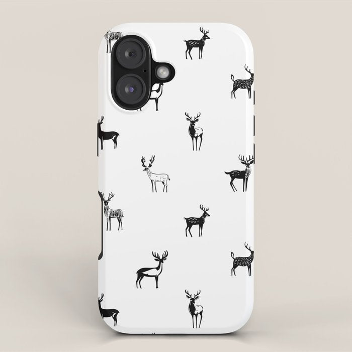 Black and white deer animal art pattern iPhone Case Gallery Image 1