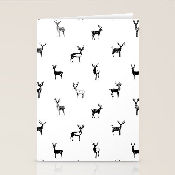 Black and white deer animal art pattern Stationery Card Gallery Image 2