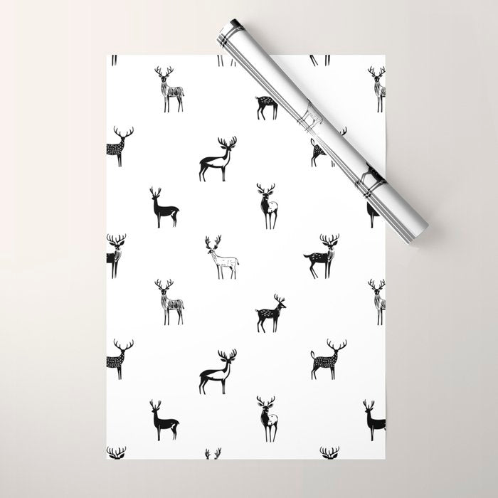 Black and white deer animal art pattern Wrapping Paper Gallery Image 1