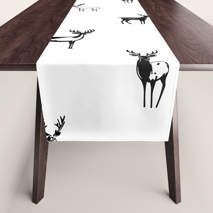 Black and white deer animal art pattern Table Runner Gallery Image 1
