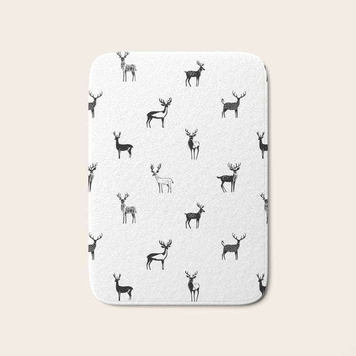 Black and white deer animal art pattern Bath Mat Gallery Image 1