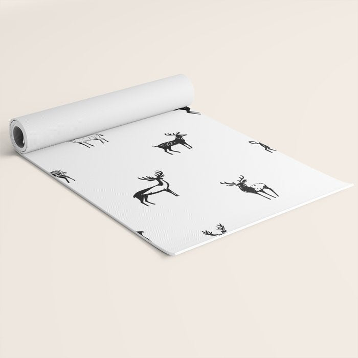 Black and white deer animal art pattern Yoga Mat Gallery Image 2