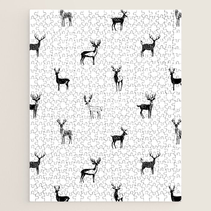 Black and white deer animal art pattern Jigsaw Puzzle Gallery Image 1