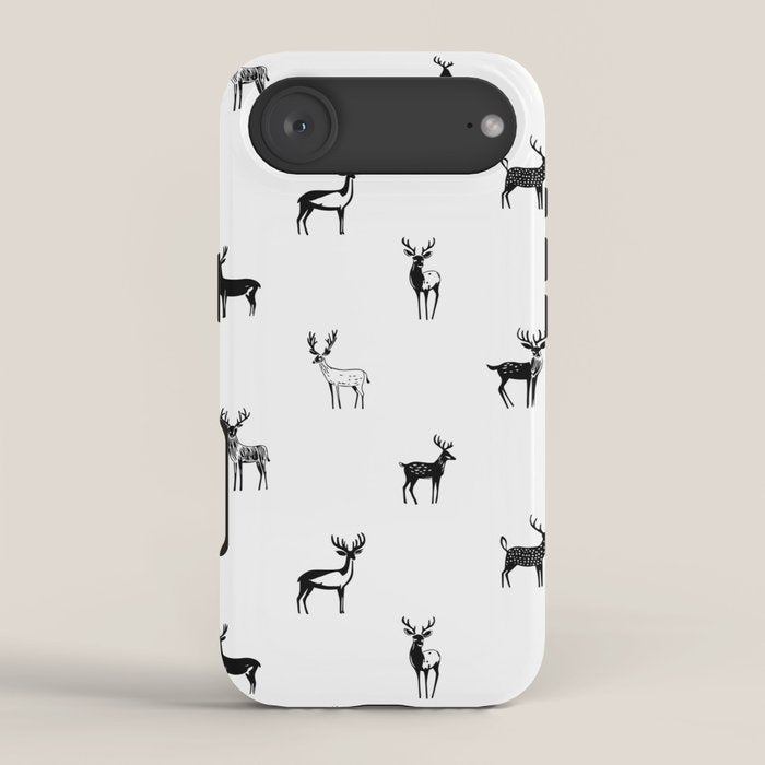 Black and white deer animal art pattern iPhone Case Gallery Image 2