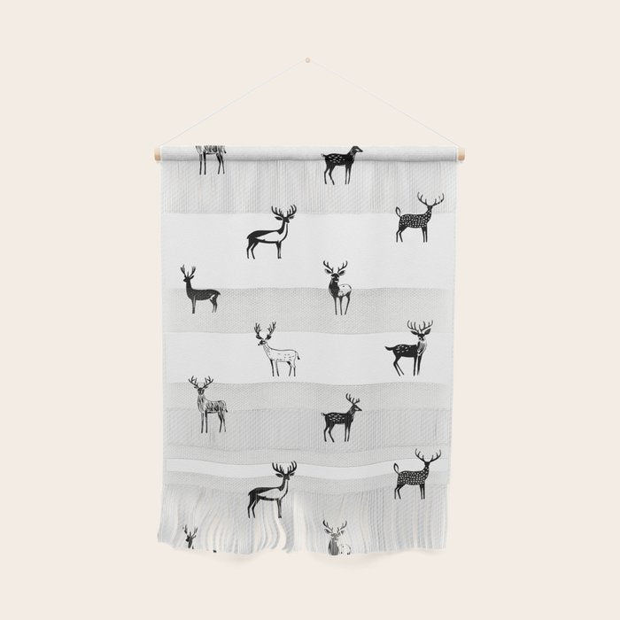 Black and white deer animal art pattern Wall Hanging Gallery Image 1