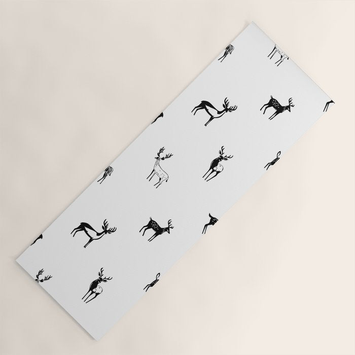 Black and white deer animal art pattern Yoga Mat Gallery Image 1