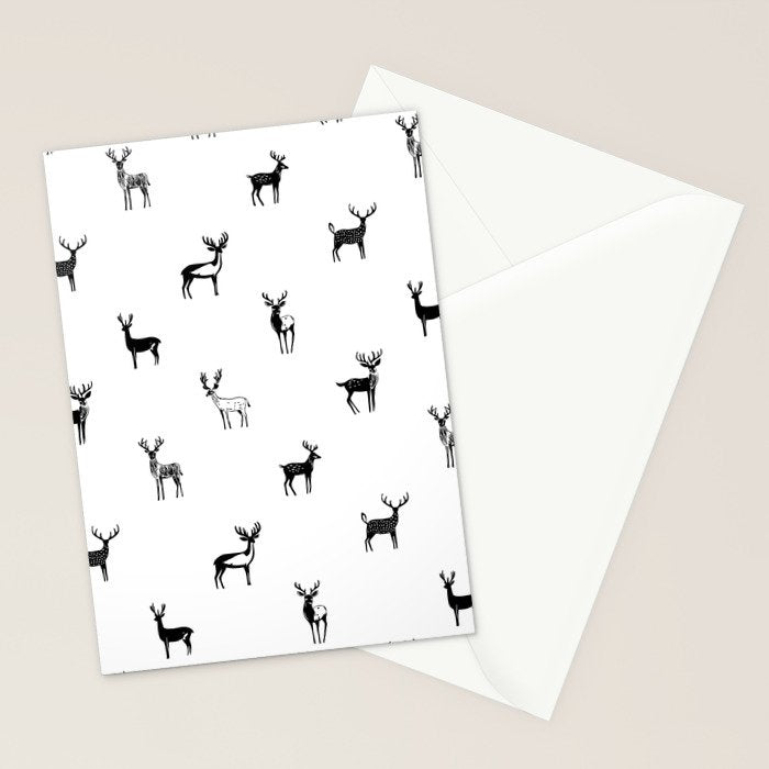 Black and white deer animal art pattern Stationery Card Gallery Image 2