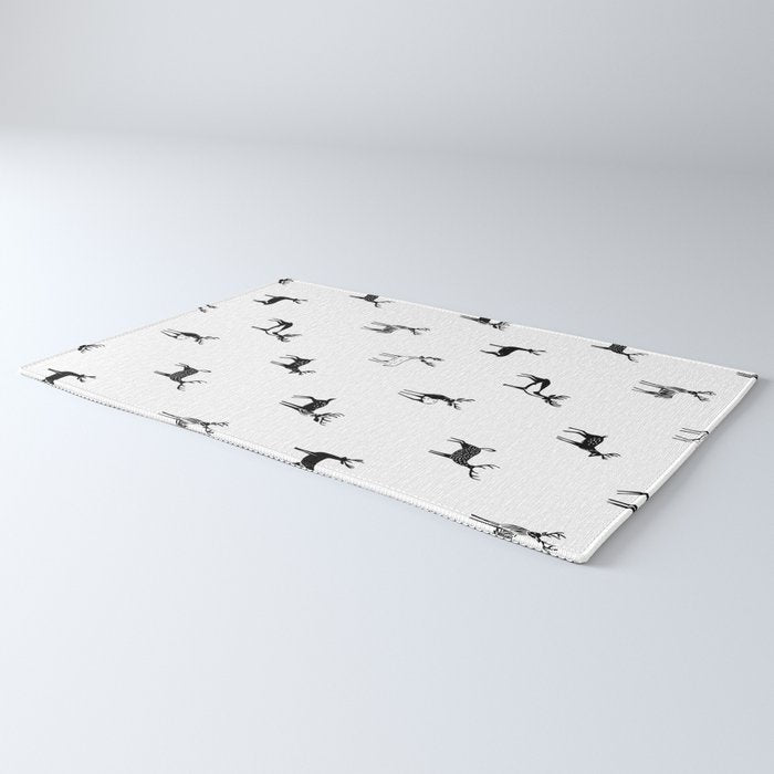 Black and white deer animal art pattern Rug Gallery Image 3