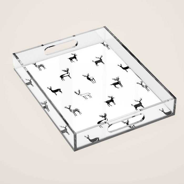Black and white deer animal art pattern Acrylic Tray Gallery Image 1