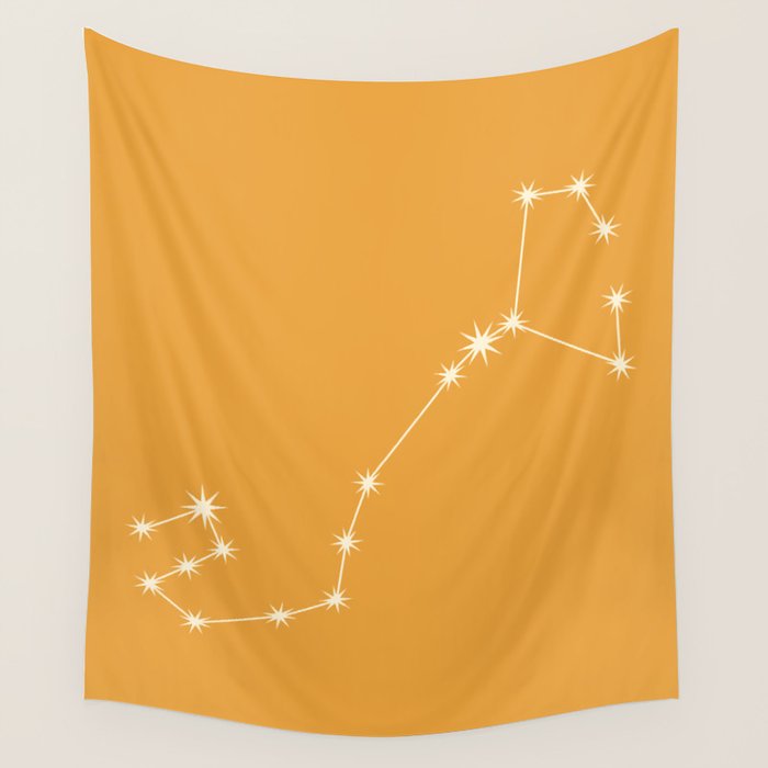 Scorpio Zodiac Star Constellation Line Art Peach Orange Wall Tapestry Gallery Image 1