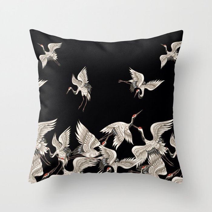 Japanese Flying Herons Throw Pillow Gallery Image 6