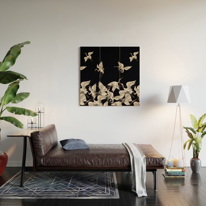 Japanese Flying Herons Wood Wall Art Gallery Image 2