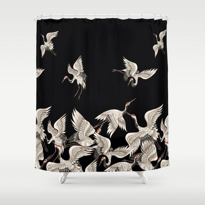 Japanese Flying Herons Shower Curtain Gallery Image 1