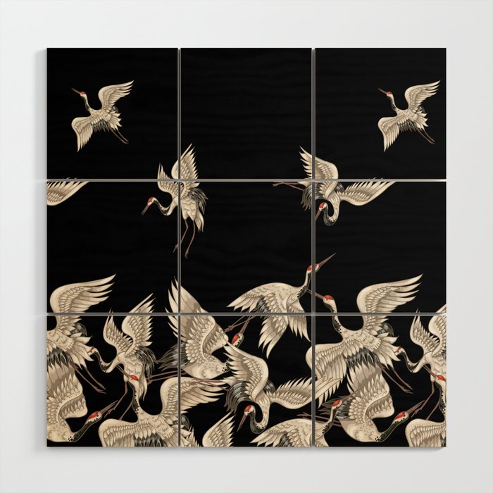 Japanese Flying Herons Wood Wall Art Gallery Image 1