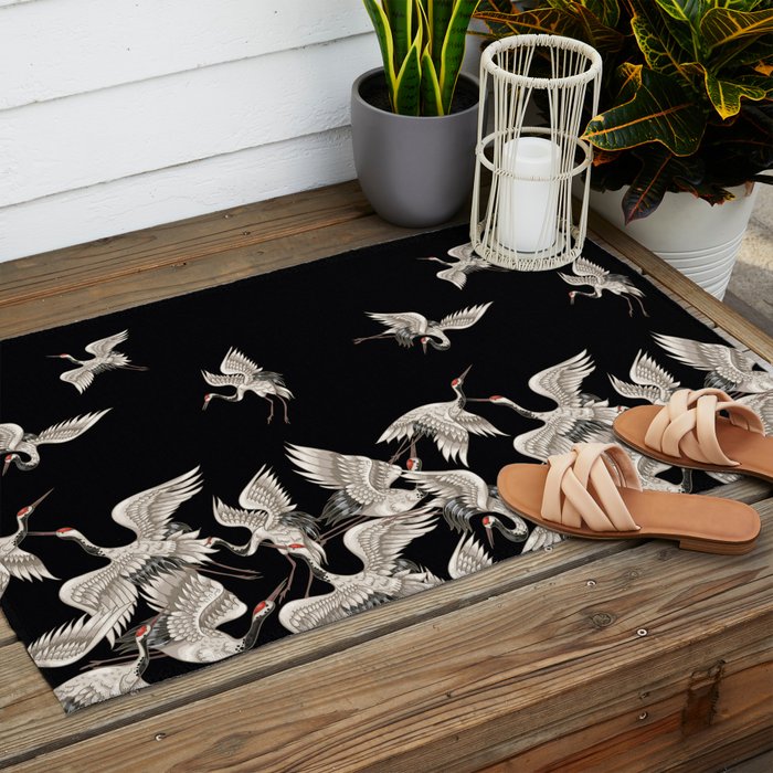 Japanese Flying Herons Outdoor Rug Gallery Image 2