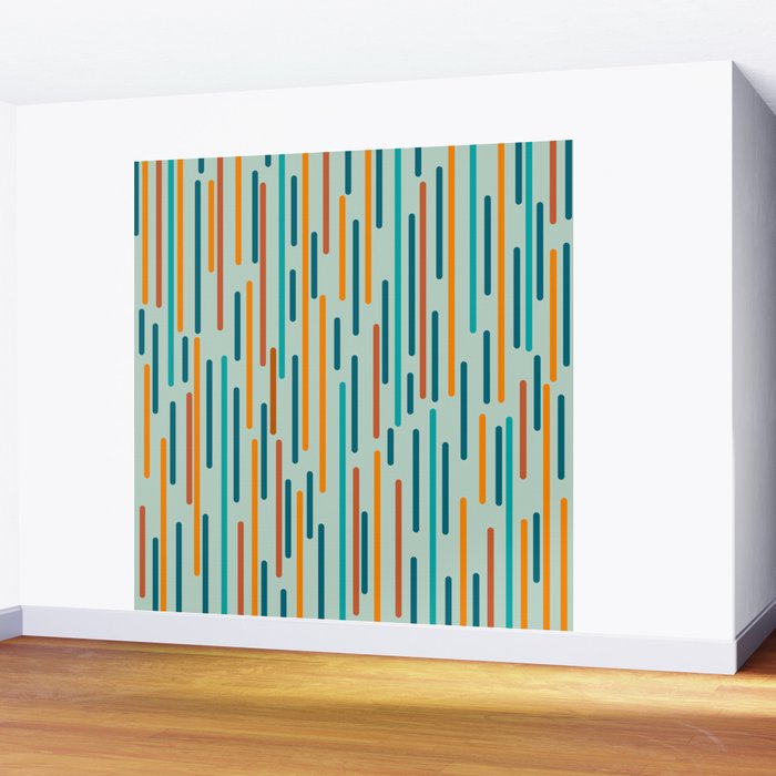 Line Dance Pattern in Turquoise Teal Orange Aqua Wall Mural Gallery Image 2