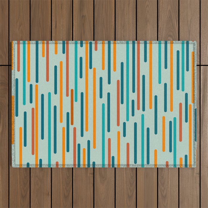 Line Dance Pattern in Turquoise Teal Orange Aqua Outdoor Rug Gallery Image 1