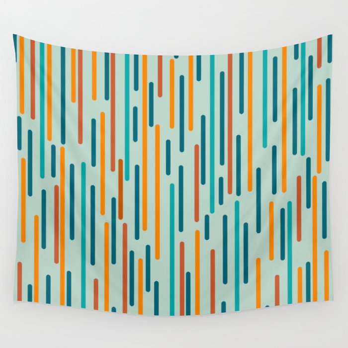 Line Dance Pattern in Turquoise Teal Orange Aqua Wall Tapestry Gallery Image 1
