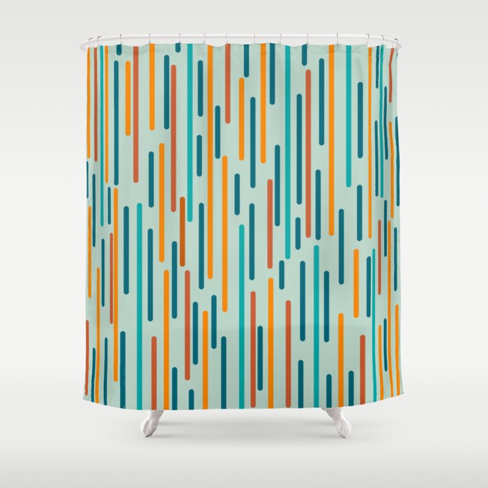 Line Dance Pattern in Turquoise Teal Orange Aqua Shower Curtain Gallery Image 1