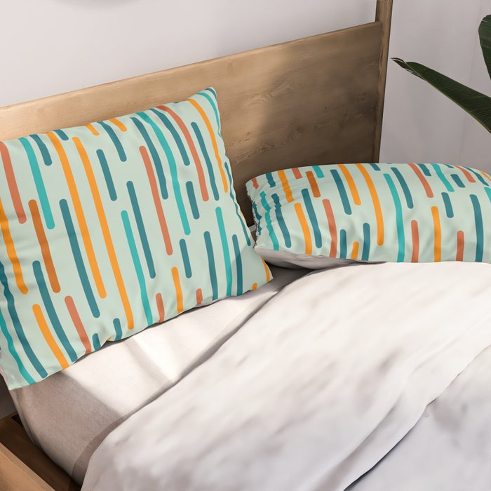 Line Dance Pattern in Turquoise Teal Orange Aqua Pillow Sham Gallery Image 2