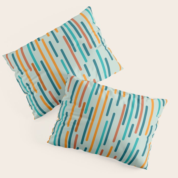 Line Dance Pattern in Turquoise Teal Orange Aqua Pillow Sham Gallery Image 1