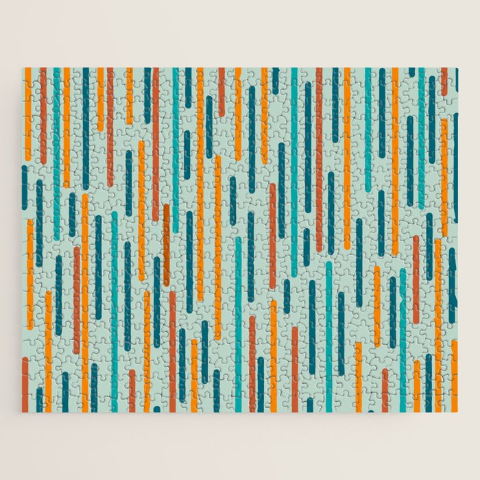 Line Dance Pattern in Turquoise Teal Orange Aqua Jigsaw Puzzle Gallery Image 1