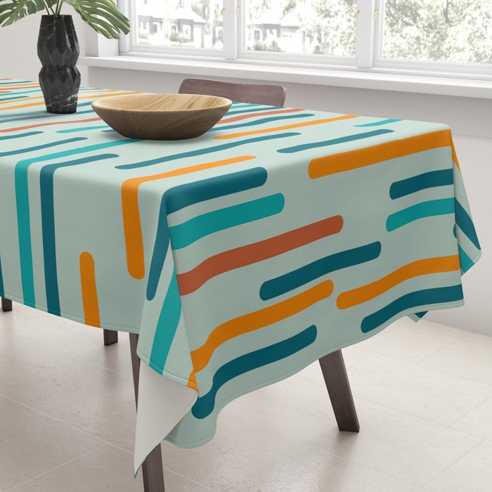 Line Dance Pattern in Turquoise Teal Orange Aqua Tablecloth Gallery Image 3