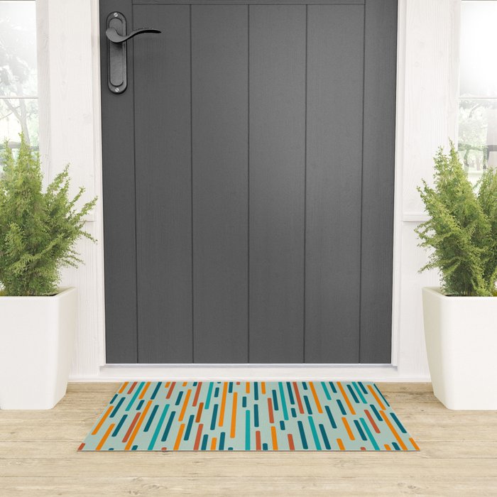 Line Dance Pattern in Turquoise Teal Orange Aqua Welcome Mat Gallery Image 3